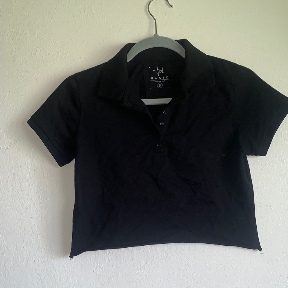 Black Fitted Crop Top with Collar